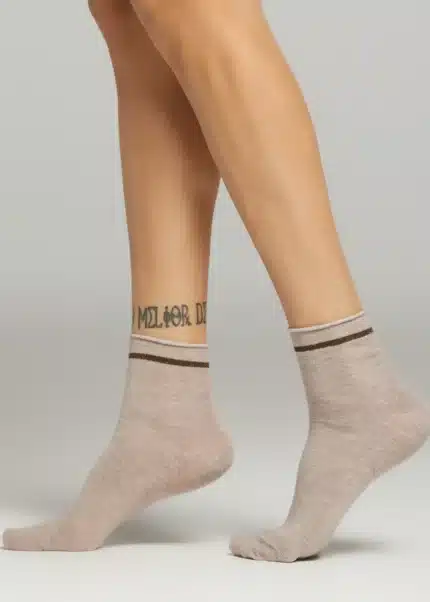 Луксозни дамски чорапи с ламе Pompea Lara beige melange